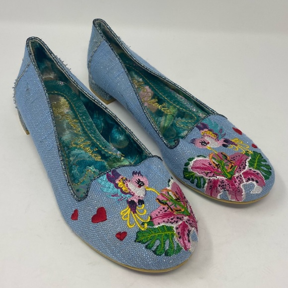 Irregular Choice Shoes - Irregular Choice Embroidered Hummingbird Glitter Art To Wear Swift Flats Size 7